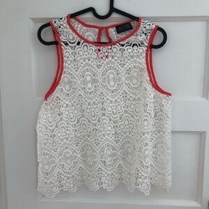 𝅺astr The Label Crochet Lace White Tank Top with Pink Trim